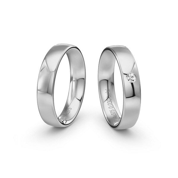 Klassiske Siersbøl vielsesringe i 14 karat hvidguld med 0,03 ct diamant